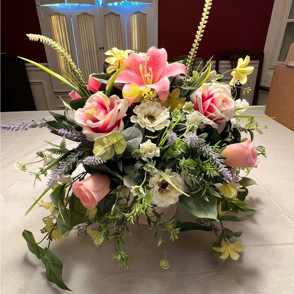 Elegant Faux Floral Centerpiece in Cream Vase